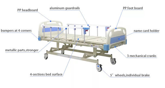 3 function manual medical hospital bed  for  patient 3 crank hospital bed